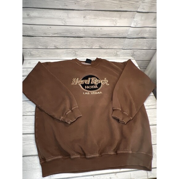 Vintage 90s Hard Rock Hotel Las Vegas Pullover Sweatshirt Cheetah Brown M/L - Picture 1 of 9